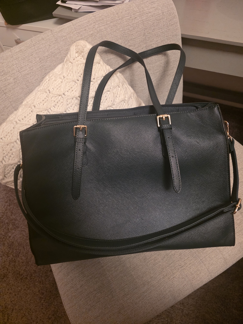 Dark Green Structured Tote Handbag - Women's Bag